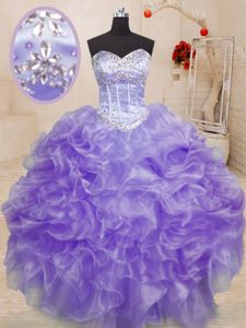 Organza Sleeveless Floor Length Quinceanera Dress and Beading and Ruffles