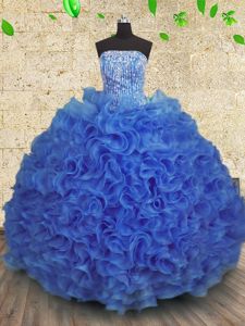 Fabulous Floor Length Royal Blue Ball Gown Prom Dress Strapless Sleeveless Lace Up