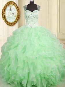 Shining Organza Sleeveless Floor Length Vestidos de Quinceanera and Beading and Ruffles