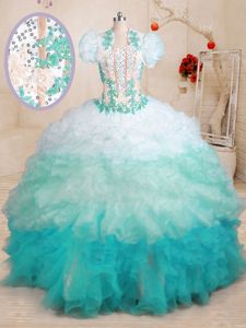 Romantic Sleeveless Beading and Appliques and Ruffles Lace Up 15th Birthday Dress