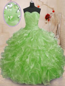 Spectacular Sleeveless Lace Up Floor Length Beading and Ruffles Quince Ball Gowns