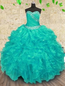 Dynamic Turquoise Sweetheart Lace Up Beading Sweet 16 Quinceanera Dress Sleeveless