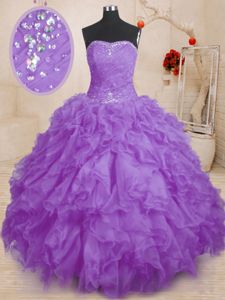 Dazzling Sleeveless Beading and Ruffles and Ruching Lace Up Sweet 16 Quinceanera Dress