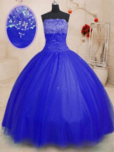 Sophisticated Tulle Sleeveless Floor Length 15th Birthday Dress and Beading