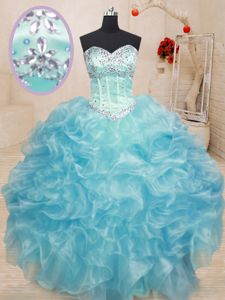 High Quality Lace Up Sweetheart Beading and Ruffles Sweet 16 Dresses Organza Sleeveless