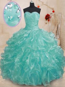 Custom Designed Teal Lace Up Sweetheart Beading and Ruffles Quinceanera Dresses Organza Sleeveless