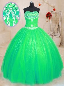 Delicate Floor Length Ball Gowns Sleeveless Green Quinceanera Dress Lace Up