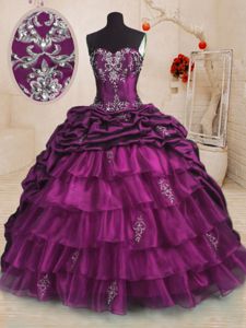 Pick Ups With Train Purple Quinceanera Gown Sweetheart Sleeveless Sweep Train Lace Up