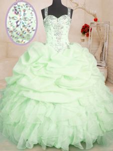 Yellow Green Sleeveless Beading and Ruffles and Pick Ups Floor Length Vestidos de Quinceanera