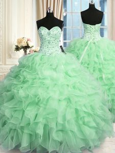 Adorable Sleeveless Beading and Ruffles Lace Up Ball Gown Prom Dress