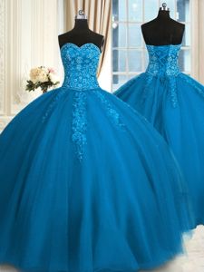 Floor Length Ball Gowns Sleeveless Teal Vestidos de Quinceanera Lace Up