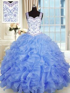 Floor Length Ball Gowns Sleeveless Blue Ball Gown Prom Dress Lace Up