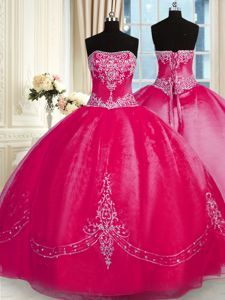 High Quality Organza Sleeveless Floor Length Quinceanera Gown and Beading and Embroidery