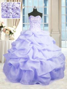 Sleeveless Floor Length Beading and Ruffles Lace Up Sweet 16 Dress with Black