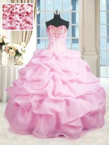 Sweetheart Sleeveless Quince Ball Gowns Sweep Train Beading and Ruffled Layers and Sequins Royal Blue Organza and Printed