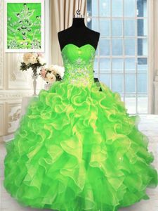 Sleeveless Lace Up Floor Length Beading Dama Dress