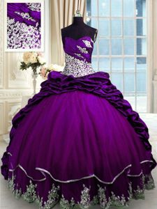 Smart Pick Ups Purple Sleeveless Taffeta Brush Train Lace Up Vestidos de Quinceanera for Military Ball and Sweet 16 and Quinceanera