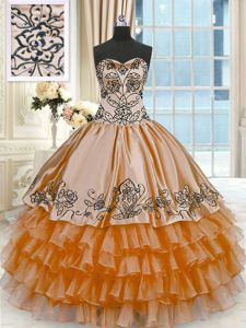 Enchanting Rust Red Sweet 16 Dresses Military Ball and Sweet 16 and Quinceanera and For with Beading and Embroidery and Ruffled Layers Sweetheart Sleeveless Lace Up