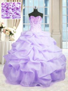 Decent Light Yellow Ball Gowns Strapless Sleeveless Tulle Floor Length Lace Up Beading and Ruffles Sweet 16 Dresses