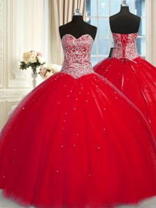 High Class Halter Top Sleeveless Tulle Quinceanera Dress Beading and Sequins Lace Up