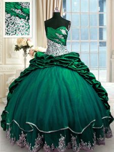 Taffeta Sleeveless Vestidos de Quinceanera Brush Train and Beading and Appliques and Pick Ups