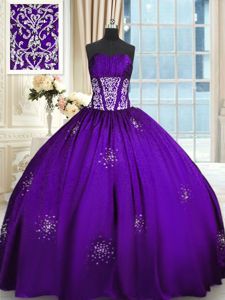 Custom Made Sweetheart Sleeveless Lace Up Sweet 16 Quinceanera Dress Purple Taffeta