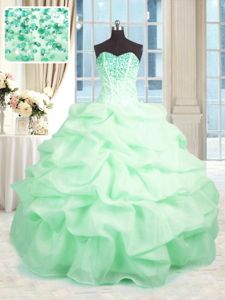 Apple Green 15th Birthday Dress Military Ball and Sweet 16 and Quinceanera and For with Beading and Ruffles Sweetheart Sleeveless Lace Up