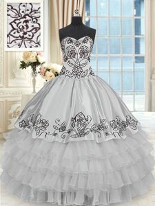 Fashionable Grey Sweet 16 Quinceanera Dress Military Ball and Sweet 16 and Quinceanera and For with Beading and Embroidery and Ruffled Layers Halter Top Sleeveless Lace Up