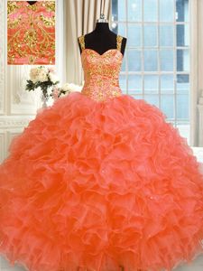 Nice Sleeveless Lace Up Floor Length Beading and Ruffles Quinceanera Gowns