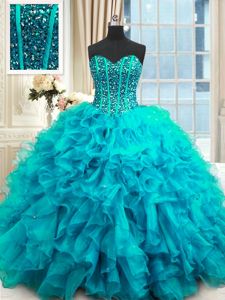 Sleeveless Beading and Ruffles Zipper Vestidos de Quinceanera