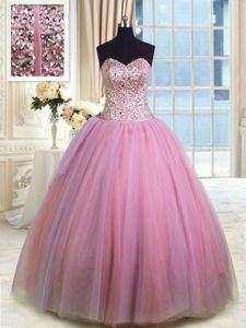 Organza Strapless Sleeveless Lace Up Beading and Embroidery Quinceanera Dress in Rust Red