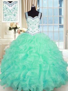 Ball Gowns Quinceanera Gown Turquoise Sweetheart Organza Sleeveless Floor Length Lace Up