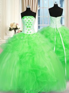 Tulle Sleeveless Floor Length Quinceanera Gown and Pick Ups and Hand Made Flower