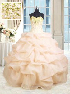 Low Price Cap Sleeves Beading and Ruffles Lace Up Quince Ball Gowns