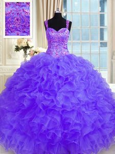 Long Sleeves Lace Up Floor Length Beading and Embroidery and Ruffles 15th Birthday Dress