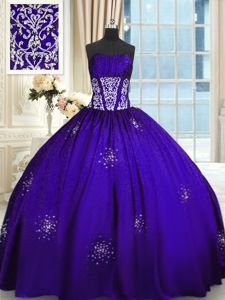 Purple Sleeveless Taffeta Lace Up Vestidos de Quinceanera for Military Ball and Sweet 16 and Quinceanera