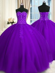 Vintage Purple Sleeveless Appliques Floor Length Quinceanera Gowns