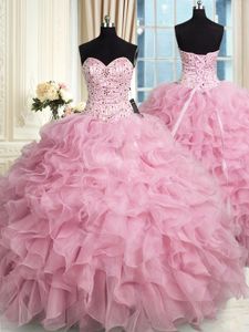 Super Sleeveless Beading and Ruffles Lace Up Sweet 16 Dress