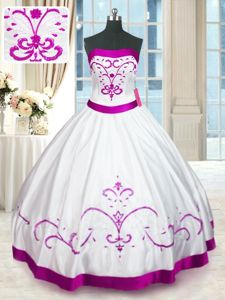 New Arrival Floor Length White 15th Birthday Dress Strapless Sleeveless Lace Up