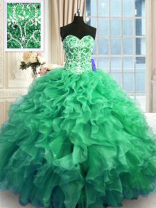 Shining Organza Sleeveless Floor Length Vestidos de Damas and Beading and Ruffles