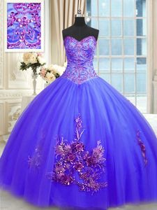 High End Sequins Sleeveless Tulle Lace Up Sweet 16 Quinceanera Dress for Military Ball and Sweet 16 and Quinceanera