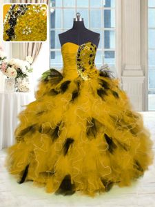 Sleeveless Lace Up Floor Length Beading and Ruffles Sweet 16 Quinceanera Dress