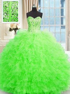 Sleeveless Tulle Floor Length Lace Up Quinceanera Dress in for with Beading and Ruffles