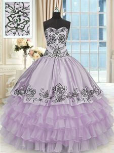 Fashion Floor Length Lace Up Vestidos de Quinceanera Lavender and In for Military Ball and Sweet 16 and Quinceanera with Beading and Embroidery and Ruffled Layers