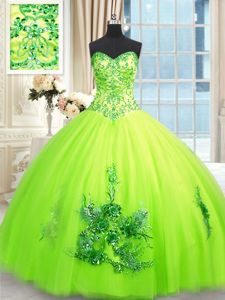 Deluxe Yellow Green Sweet 16 Dresses Military Ball and Sweet 16 and Quinceanera and For with Beading and Appliques and Embroidery Sweetheart Sleeveless Lace Up