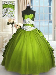 Olive Green 15 Quinceanera Dress Military Ball and Sweet 16 and Quinceanera and For with Beading and Lace and Appliques and Ruching Sweetheart Sleeveless Lace Up