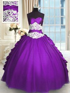 Flare Sleeveless Beading and Lace and Ruching and Pick Ups Lace Up Quinceanera Gown