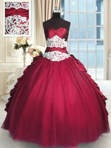 Taffeta and Tulle Long Sleeves Floor Length Vestidos de Quinceanera and Beading and Lace and Ruching and Pick Ups