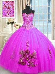 Simple Sleeveless Beading and Appliques and Embroidery Lace Up Vestidos de Quinceanera