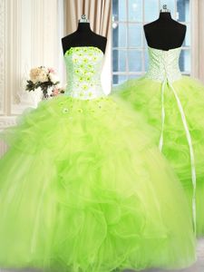 Sleeveless Beading and Ruffles Lace Up Quinceanera Gowns